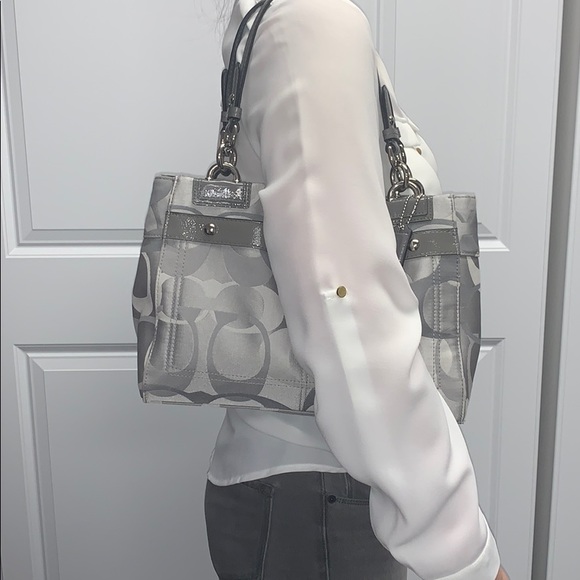 Coach Gray Fabric Satchel w/leather trim. - Picture 2 of 7